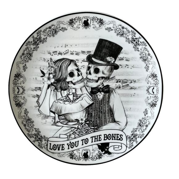 Eaton Fine Dining Halloween ‘Love You To The Bones’ 10.25” Plate Set of 4 - New! - Picture 11 of 15